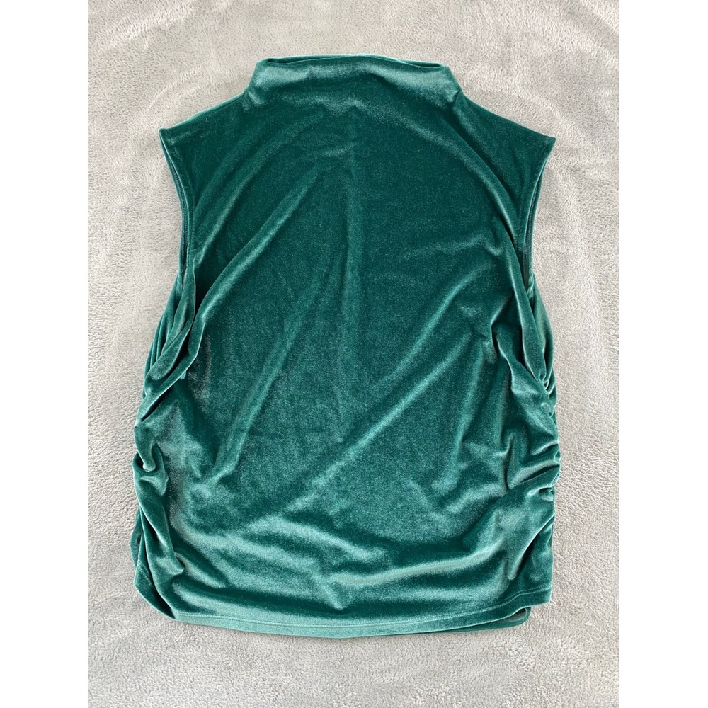 A New Day Womens Emerald Green Velvet Mock Neck Ruched Sleeveless Top Size L